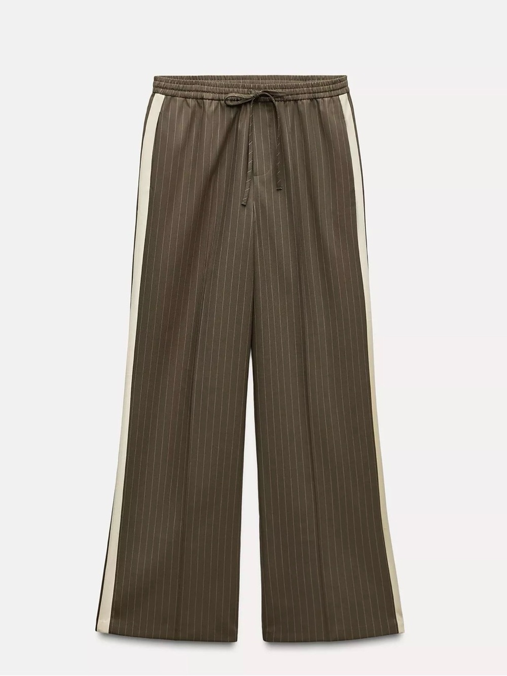 Zara Brown Pinstripe Wide-Leg Chinos with Cream Side Stripe- never worn